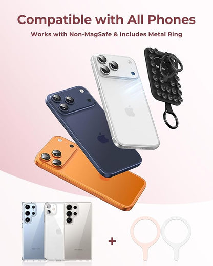 Syncwire Magnetic Suction Phone Mount for MagSafe, Silicone Octo Cup Buddy Sticky Grip Ring Holder, Hands-Free/Selfie/Video for TikTok & Instagram Influencer/Creator, iPhone Compatible,Midnight Black