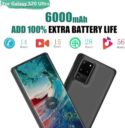 Battery Case for Samsung Galaxy S20 Ultra 5G, 6000mAh Rechargeable Extended Battery Charging Charger Case, Add 100% Extra Juice, NOT Compatible with Note 20 Ultra (6.9 inch)