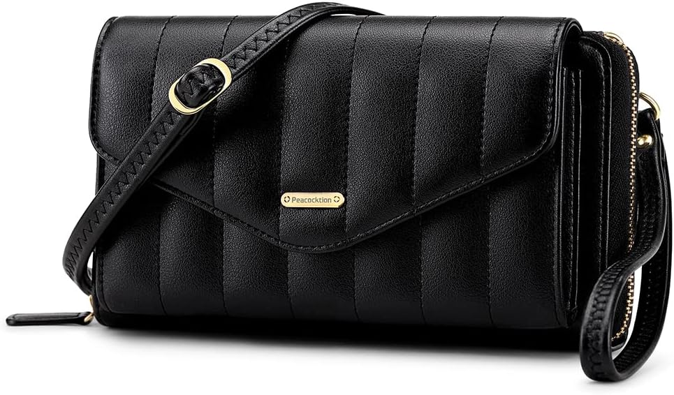 Peacocktion Crossbody Bags for Women RFID Wristlet Wallets Travel Vegan Leather Small Clutch Purses with Phone Pocket Zipper
