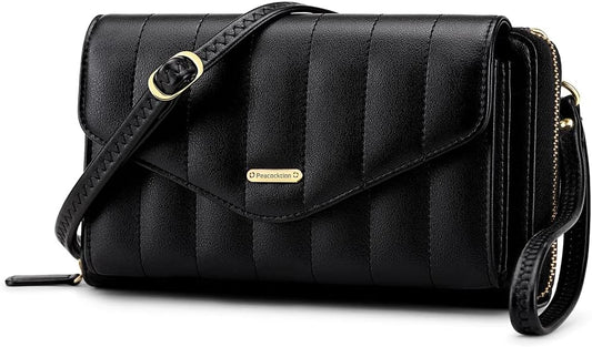 Peacocktion Crossbody Bags for Women RFID Wristlet Wallets Travel Vegan Leather Small Clutch Purses with Phone Pocket Zipper