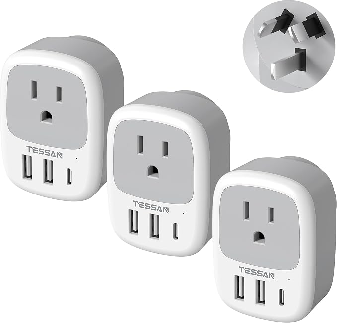 TESSAN Australia New Zealand Power Adapter, 3 Pack, Type I