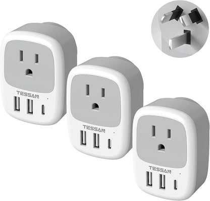 TESSAN Australia New Zealand Power Adapter, 3 Pack, Type I