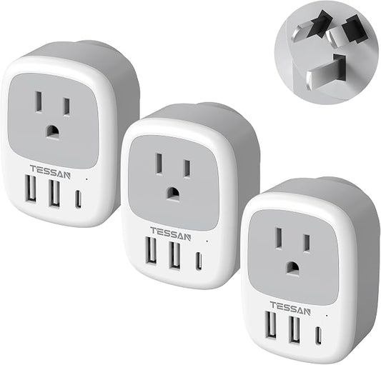 TESSAN Australia New Zealand Power Adapter, 3 Pack, Type I