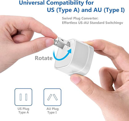 FOVAL Power Step Down 220V to 110V Travel Voltage Converter International Power Adapter for Hair Straightener/Curling Iron with 4-Port USB Charging US/UK/AU/EU Universal Plug Adapter (White)