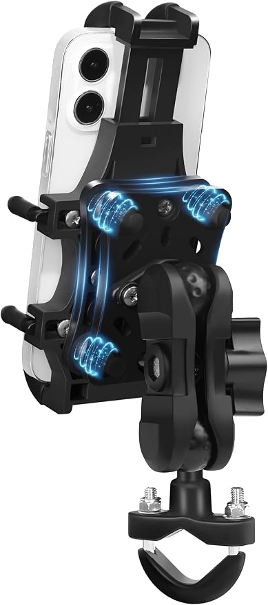 ZIDIYORUO Motorcycle Phone Mount with Vibration Dampener, One-Hand Operation Bike Phone Holder Holds 4.7"-7.1" Cell Phones on Handlebar, ATV Cell Phone Holder for Bike Motorcycle Scooter ATV