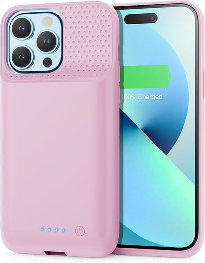 Battery Charging Case for iPhone 12Pro Max/13Pro Max/14Pro Max/14Plus (6.7 Inch), Powerful 8600mAh Portable Rechargeable Charger Case for iPhone 14ProMax/14Plus/13Promax/12Promax Battery Case-Pink