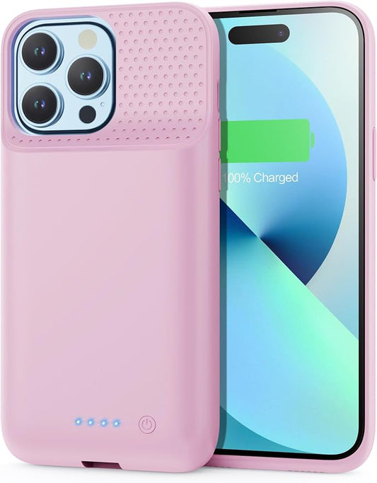 Battery Charging Case for iPhone 12Pro Max/13Pro Max/14Pro Max/14Plus (6.7 Inch), Powerful 8600mAh Portable Rechargeable Charger Case for iPhone 14ProMax/14Plus/13Promax/12Promax Battery Case-Pink