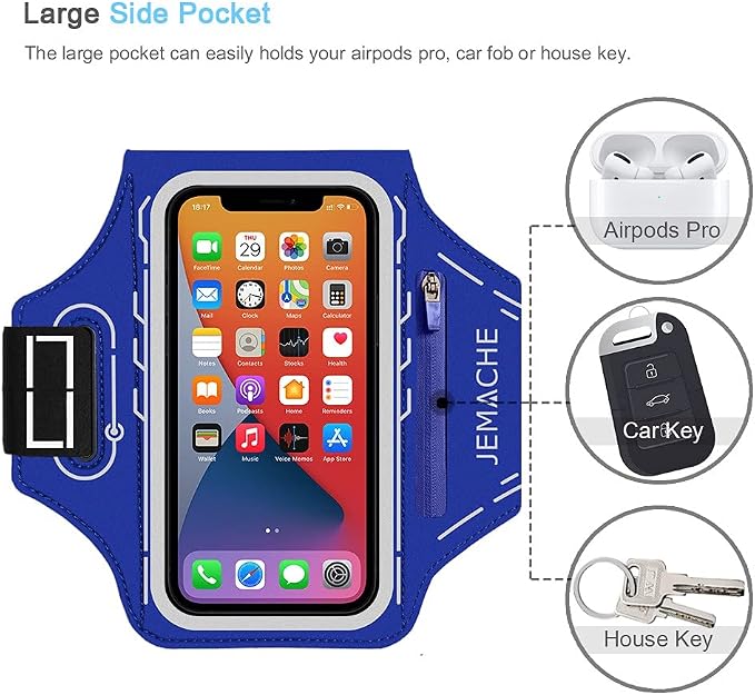 Armband for iPhone Pro Max 17 16 15 14 13 12 Plus/AIR with Airpods Holder, Gym Workouts Running Phone Arm Band (Navy Blue)