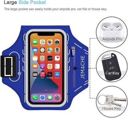 Armband for iPhone Pro Max 17 16 15 14 13 12 Plus/AIR with Airpods Holder, Gym Workouts Running Phone Arm Band (Navy Blue)