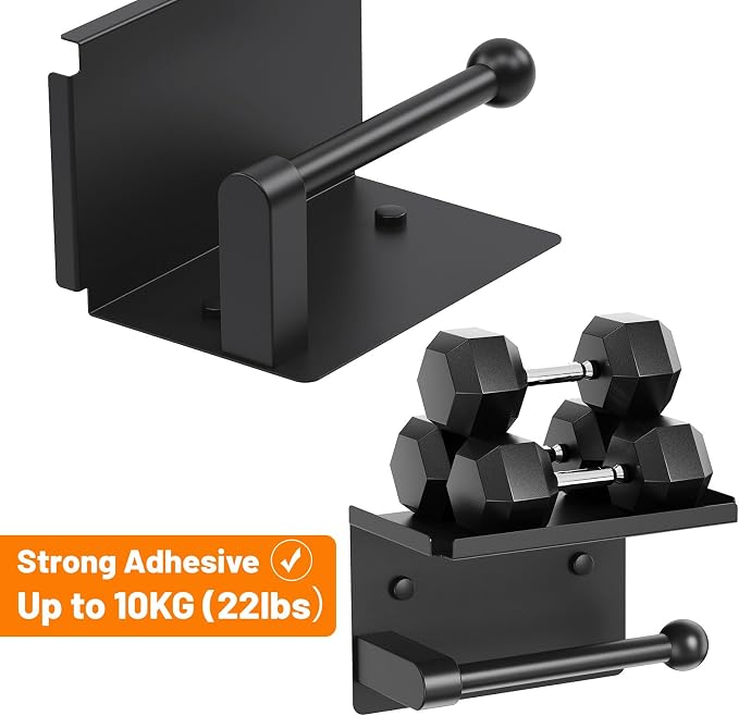 Toilet Paper Holder with Phone Storage Shelf, Matte Black Wall Mount for Bathroom, No Drill Adhesive or Screw Mount, Rustproof Metal, Fits Mega Rolls