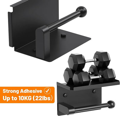 Toilet Paper Holder with Phone Storage Shelf, Matte Black Wall Mount for Bathroom, No Drill Adhesive or Screw Mount, Rustproof Metal, Fits Mega Rolls