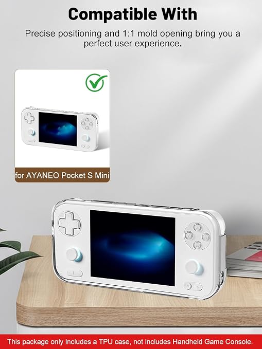 TPU Protective Case for AYANEO Pocket S mini Handheld Game Console, Full-Body Protective Cover with Precise Cutout, Shockproof Dustproof Protector Sleeve & Scratch-Resistant Sleeve (Clear)