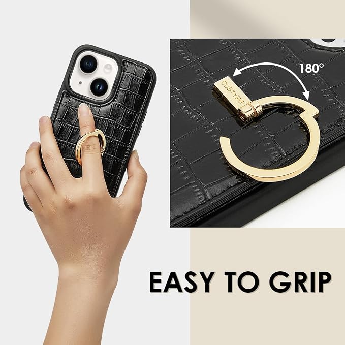 CUSTYPE for iPhone 13/14 Wallet Case with Card Holder,Ring Holder Kickstand Card Slots Case,Leather Protective Case with Wallet for Women and Men for iPhone 13/14 6.1"-Black