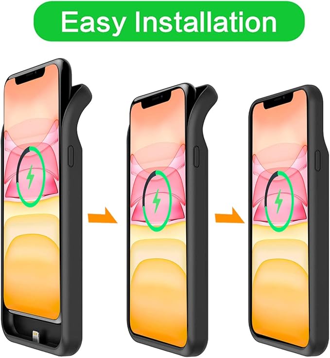 Battery Case for iPhone 11, Upgraded 10000mAh Rechargeable Portable Charging Case with Wireless Charging Compatible for iPhone 11 (6.1 inch) with Carplay Extended Battery Pack Charger Case (Black)