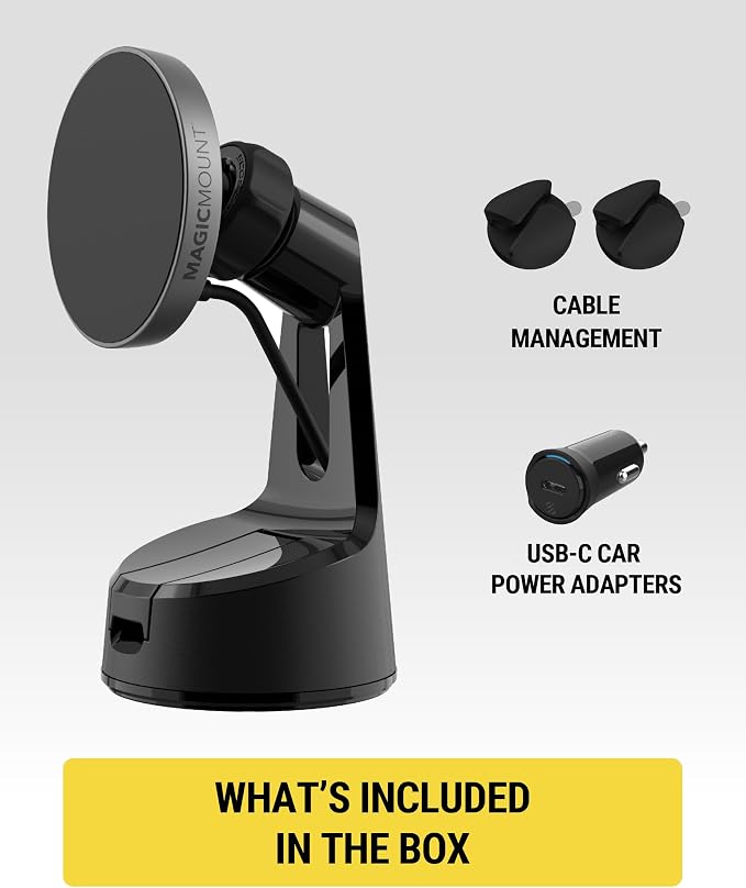 Scosche MagicMount Charge Pro Qi2 Fast Wireless Charging MagSafe Car Mount Charger, 15W Magnetic Cell Phone Holder for Car Dashboard/Windshield Compatible with iPhone 16/15/14/13/12 Pro Max Plus, S25