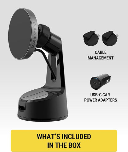 Scosche MagicMount Charge Pro Qi2 Fast Wireless Charging MagSafe Car Mount Charger, 15W Magnetic Cell Phone Holder for Car Dashboard/Windshield Compatible with iPhone 16/15/14/13/12 Pro Max Plus, S25