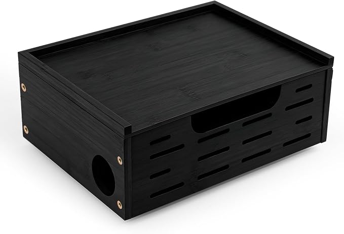Wooden Cable Management Box – Sleek Cord Organizer & Power Strip Organzer Box Large Wire Hider for Power Strips, Chargers and Desk Cables – Floor Cord Covers Neat Storage for, Routers and USB Hubs