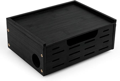 Wooden Cable Management Box – Sleek Cord Organizer & Power Strip Organzer Box Large Wire Hider for Power Strips, Chargers and Desk Cables – Floor Cord Covers Neat Storage for, Routers and USB Hubs
