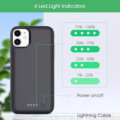 Feob Battery Case for iPhone 11,[2025 Upgraded] 6800 mAh Ultra-Slim Portable Extended Charger Cover for iPhone 11 Charging Case (6.1 Inch)-Black