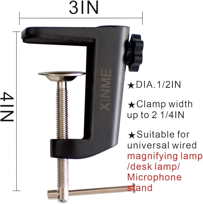 Replacement Heavy Duty C Clamp for 1/2” Base Magnifying Lamp,Desk Lamp,Swing Arm Lamp,Phone I pad Mount,Tablet Mic Holder,Table Mount Clamp for Microphone Stand Mic Boom Arm (ALU BLACK)