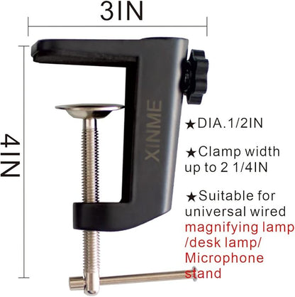 Replacement Heavy Duty C Clamp for 1/2” Base Magnifying Lamp,Desk Lamp,Swing Arm Lamp,Phone I pad Mount,Tablet Mic Holder,Table Mount Clamp for Microphone Stand Mic Boom Arm (ALU BLACK)