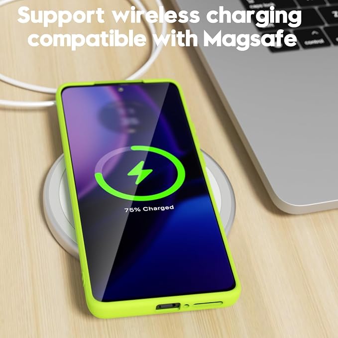 Oakxco for Motorola Moto Edge 2023 Phone Case Liquid Silicone, Neon Bright Solid Color, Thin Slim Soft Rubber Gel Matte TPU Plain Simple Protective Cover for Women Girl Cute Aesthetic, Neon Green Lime