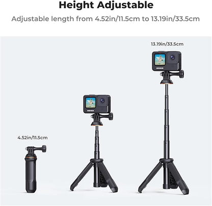 K&F CONCEPT 33.5cm/13.2" Selfie Stick Tripod, Portable Vlog Handle Grip Action Camera Selfie Stick for GoPro Hero 13/12/11/10/9/8/Max, DJI Osmo Action 5/4/3/2/1. (Black)