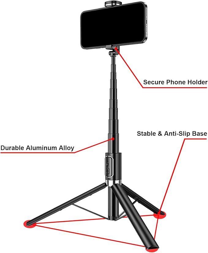 CAMBOFOTO Selfie Stick Tripod,Compact Stand – Stable, 360° Rotating Head, 2-in-1 Design for Selfies & Hands-Free Shots – Ideal for Vloggers, Travelers and Photographers