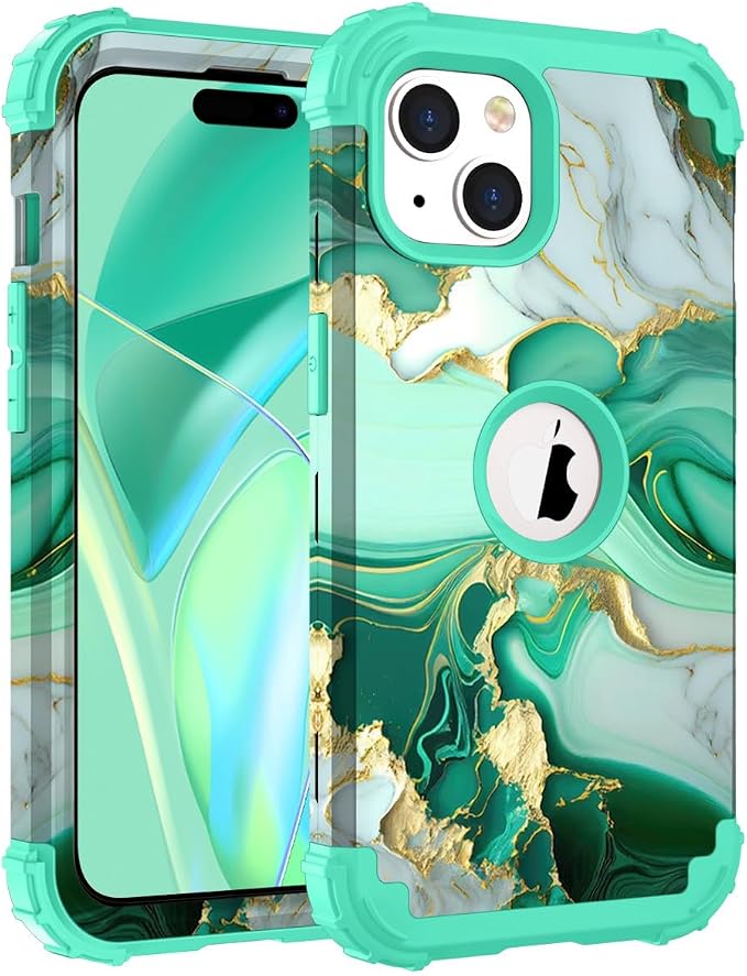 Hocase for iPhone 15 Case, Heavy Duty Shockproof Protection Soft Silicone Rubber Bumper+Hard Plastic Hybrid Protective Case for iPhone 15 (6.1" Display) 2023 - Mint Green