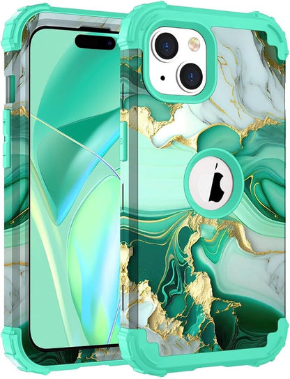 Hocase for iPhone 15 Case, Heavy Duty Shockproof Protection Soft Silicone Rubber Bumper+Hard Plastic Hybrid Protective Case for iPhone 15 (6.1" Display) 2023 - Mint Green
