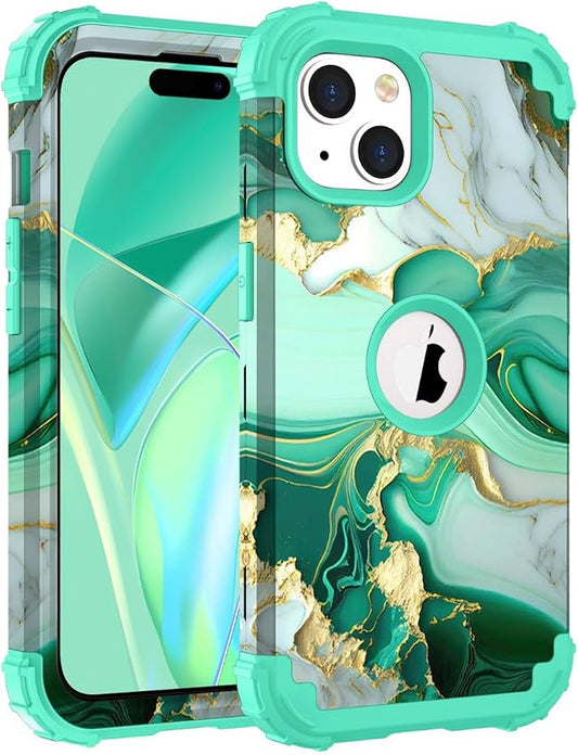 Hocase for iPhone 15 Case, Heavy Duty Shockproof Protection Soft Silicone Rubber Bumper+Hard Plastic Hybrid Protective Case for iPhone 15 (6.1" Display) 2023 - Mint Green