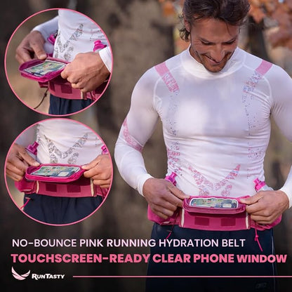 No.1 Hydration Belt by Runtasty - Premium Running Fuel Belt w/2 BPA-Free 10 oz Water Bottles, Tilt-Up Pocket w/Touchscreen-Ready Cover - Fits All iPhones, Runners Ebook & No-Bounce Design