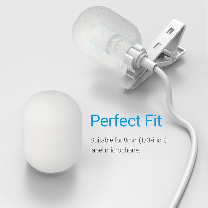 Cubilux Foam Cover for Lavalier Lapel Microphone, Windscreen for Mini Clip-On Lav MIC, Foam Cover, 10-Pack, White
