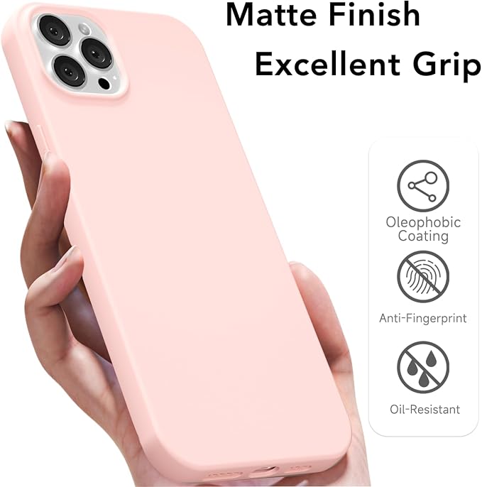 for iPhone 12 Pro Max Case Silicone Compatible with Magsafe Case, Ultra Slim Thin Magnetic Phone Cases Mag Safe, Cute Soft Rubber Gel Matte Plain Wireless Charging Cover for Women, Light Pink