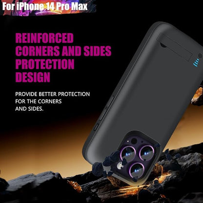 Battery Case for iPhone 14 Pro Max, 6000mAh Rechargeable Extended Battery Charging Charger Case, Add 100% Extra Juice (6.7 Inches) Black