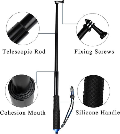 11.25-37 inch Selfie Stick Extendable Monopod Pole Waterproof Aluminum Telescopic Handle Grip Compatible with AKASO EK7000,Brave 4,V50,Gopro Hero 13 12 11 10 9 8,DJI Osmo,ODDV Action Camera