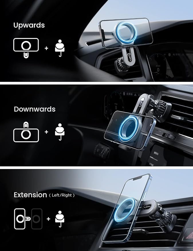 LISEN for iPhone 16 MagSafe Car Mount, [Quick Install] Ultra Magnetic Long Arm Mag Safe Car Phone Holder Vent, Car Accessories Fit for iPhone 16 Pro Max 15 14 13 12 Plus Mini Men Women, Silver