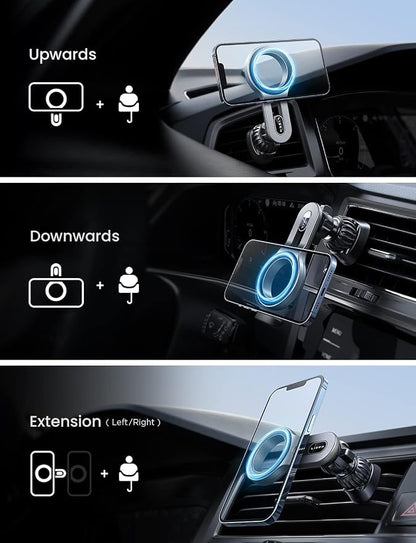 LISEN for iPhone 16 MagSafe Car Mount, [Quick Install] Ultra Magnetic Long Arm Mag Safe Car Phone Holder Vent, Car Accessories Fit for iPhone 16 Pro Max 15 14 13 12 Plus Mini Men Women, Silver