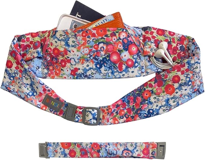 BANDI Plus Size Fanny Pack for Women - Travel-Ready Pocket Belt with Secure Hidden Money & Running Belt for Phone, Passport, Keys, & Medical Devices, Adjustable Fit, Comfortable (Poppies)