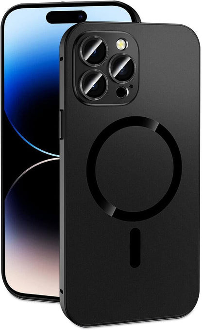 Magnetic Charging Aluminium Metal Bumper Matte Case Cover for iPhone, Alloy Magnetic Slim Case Camera Lens Protect for iPhone 14 Pro Max 13 12 (Textured Black, for iPhone 12 Pro Max)