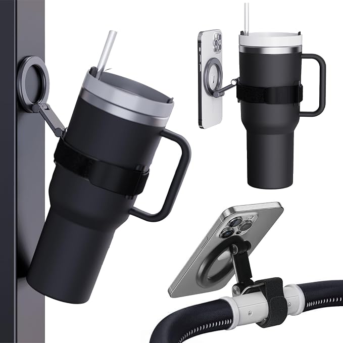 Magnetic Phone Holder for Stanley Cup,Adjustable Water Bottle for Gym,Phone Stand Fit for iPhone with Magsafe,Universal Holder Mount for Stanley Owala Yeti Tumbler Hydrojug 16-60oz,Gym,Stroller