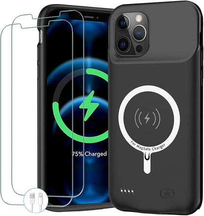 Battery Case for iPhone 12 Pro Max,12000mAh Portable Protective Charging Case with Wireless Charging Compatible with iPhone 12 Pro Max (6.7inch) Extended Battery Pack Charger Case with Carplay (Black)