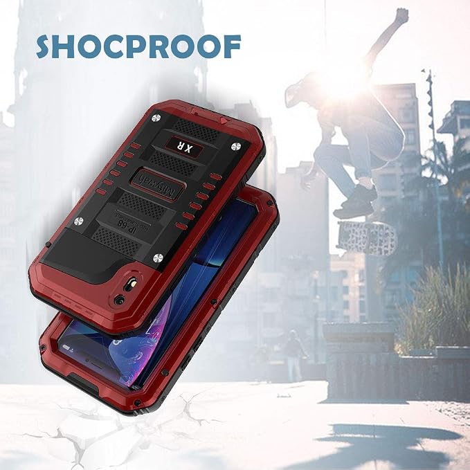 Mitywah Waterproof Case for iPhone XR, Heavy Duty Military Grade Shockproof Case with Built-in Screen Protector, Full Body Underwater Protective Metal Case 6.1 inch, Red