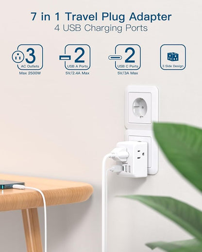 1 Pack European Travel Plug Adapter, International Power Plug Adapter | International Power Adapter, Type C Plug Adapter Travel Essentials to Most Europe EU Spain Italy France Germany, 1 Pack