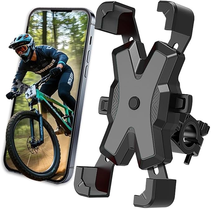 2025 Upgraded Bike Phone Holder ﻿, One Handed Quick Locking and Unlocking for Motorcycle Phone Mount, Handlebar Phone Mount with Four Way Lock Compatible with iPhone,Samsung and 4.8-6'' Smartphones