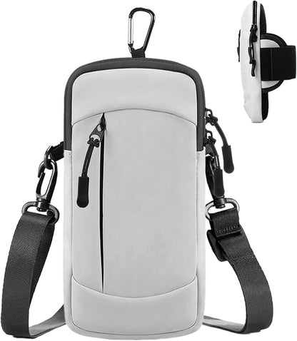 Cell Phone Crossbody Bag with Arm Band, Waterproof Phone Holder Pouch Fits iPhone & Android up to 7'', Small Sling Shoulder Purse for Running, Hiking, Travel, Workout (Grey)