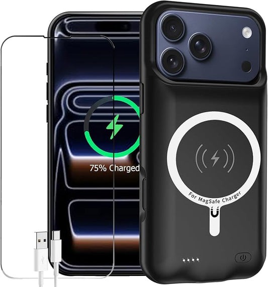 Battery Case for iPhone 17 Pro, Enhanced 10000mAh Portable Protective Wireless Charging Case Support Carplay Compatible with iPhone 17 Pro (6.3 inch) Rechargeable Extended Battery Charger Clip(Black)