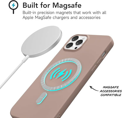 for iPhone 12 Pro Max Case Silicone Compatible with Magsafe Case, Ultra Slim Thin Magnetic Phone Cases Mag Safe, Cute Soft Rubber Gel TPU Matte Plain Wireless Charging Cover for Women, Brown
