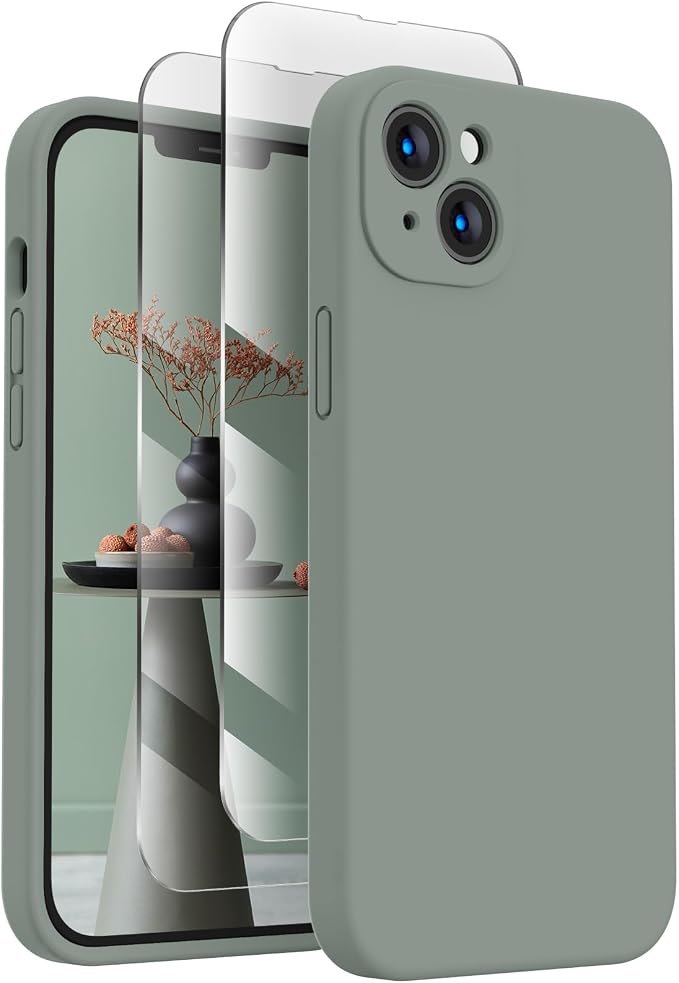 FireNova Designed for iPhone 13 Case, Silicone Upgraded [Camera Protection] Phone Case, Soft Anti-Scratch Microfiber Lining Inside, 6.1 inch, Calke Green