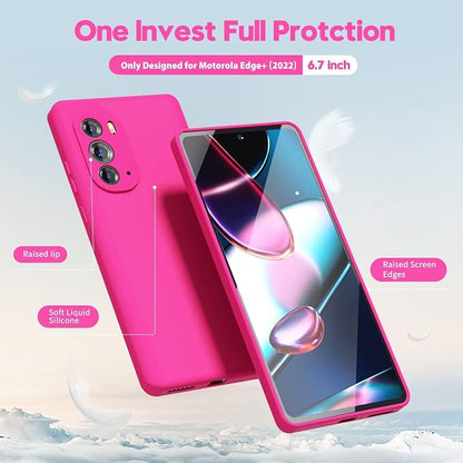Oakxco for Moto Edge Plus 2022/Edge Plus 5G UW 2022 Phone Case Liquid Silicone, Fluorescent Bright Solid Color, Soft Rubber TPU Plain Smooth Gel Matte Protective Cover for Women Girl, Fuchsia Hot Pink